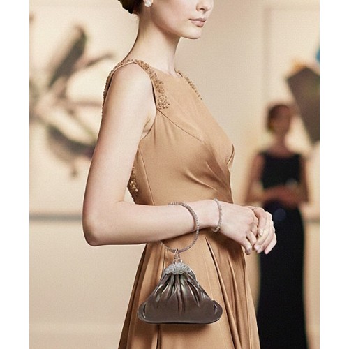 Evening Bags Wholesale - Brown Vintage-Inspired Pear-shape Metal Frame w/ Ring Wristlet Evening Bag - BG-561MBN